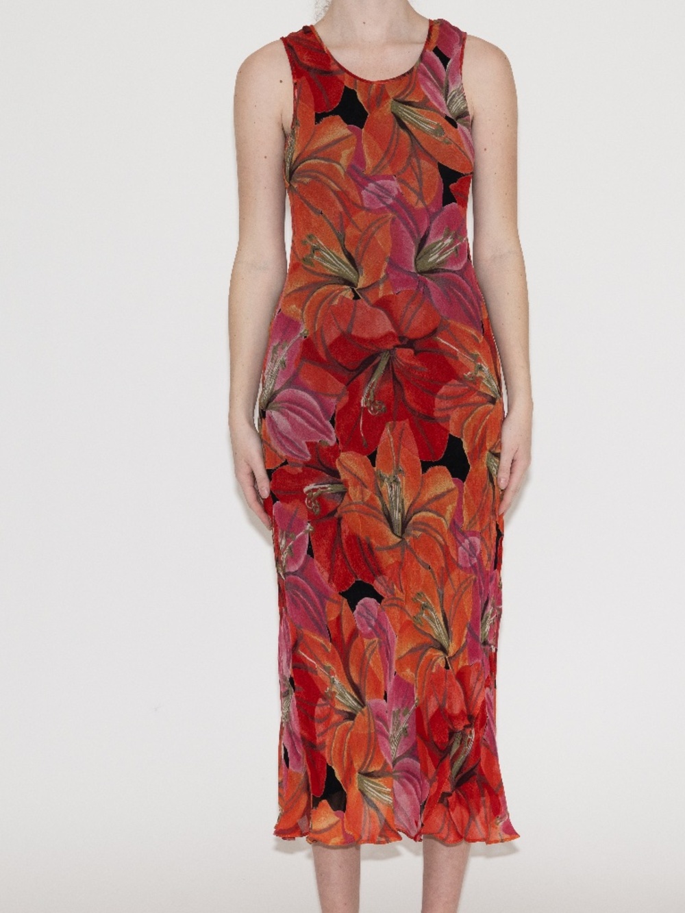 Vintage orange flower print maxi dress size medium rayon nostalgia